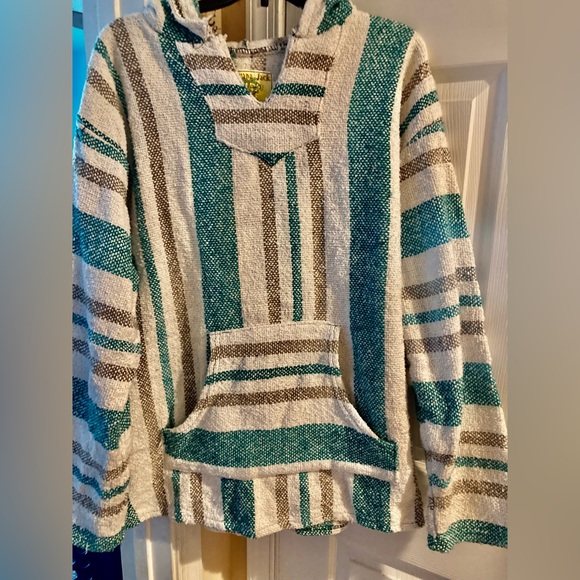 Tops - Womens XL/Mens L Mexican Baja pullover hoodie white/green